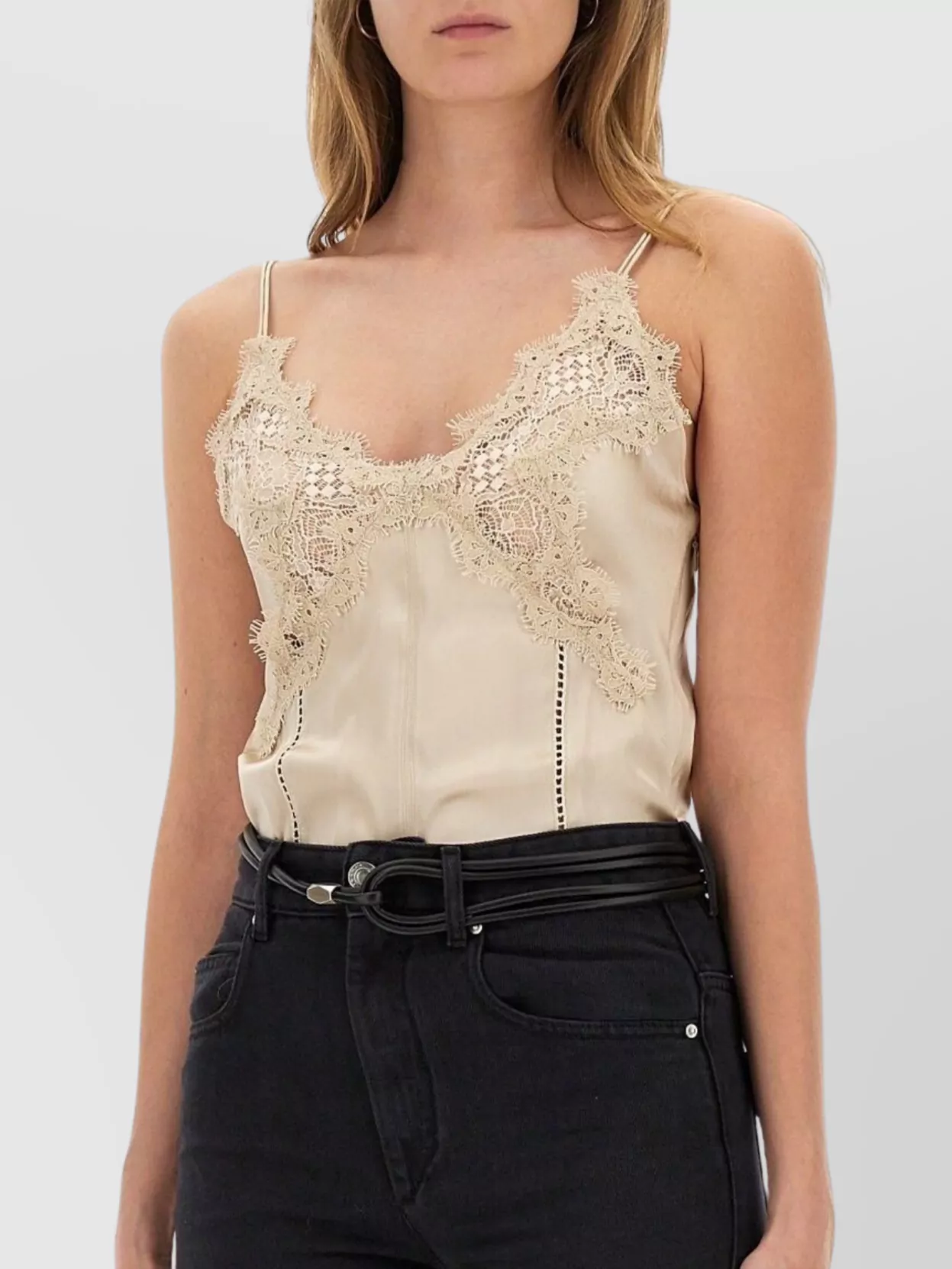 Isabel Marant Satin Lace Top Scalloped Hem