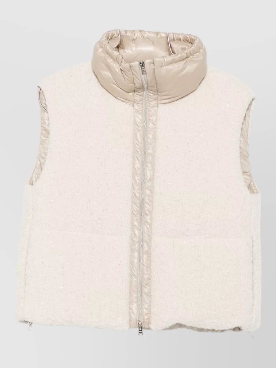 Herno Sleeveless Casual High Collar Layering Coat In Neutral