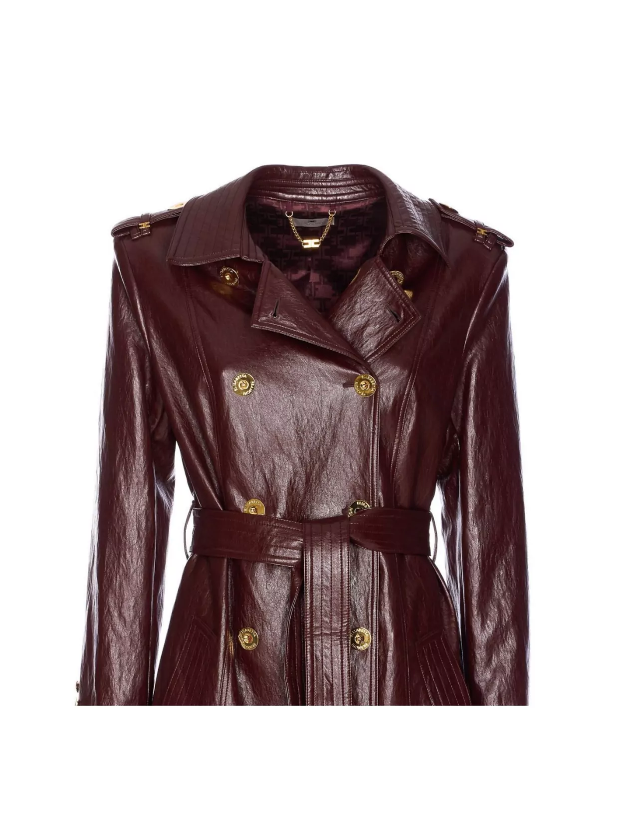 Elisabetta Franchi Double-breasted Coat With Epaulettes And Pockets In Multi