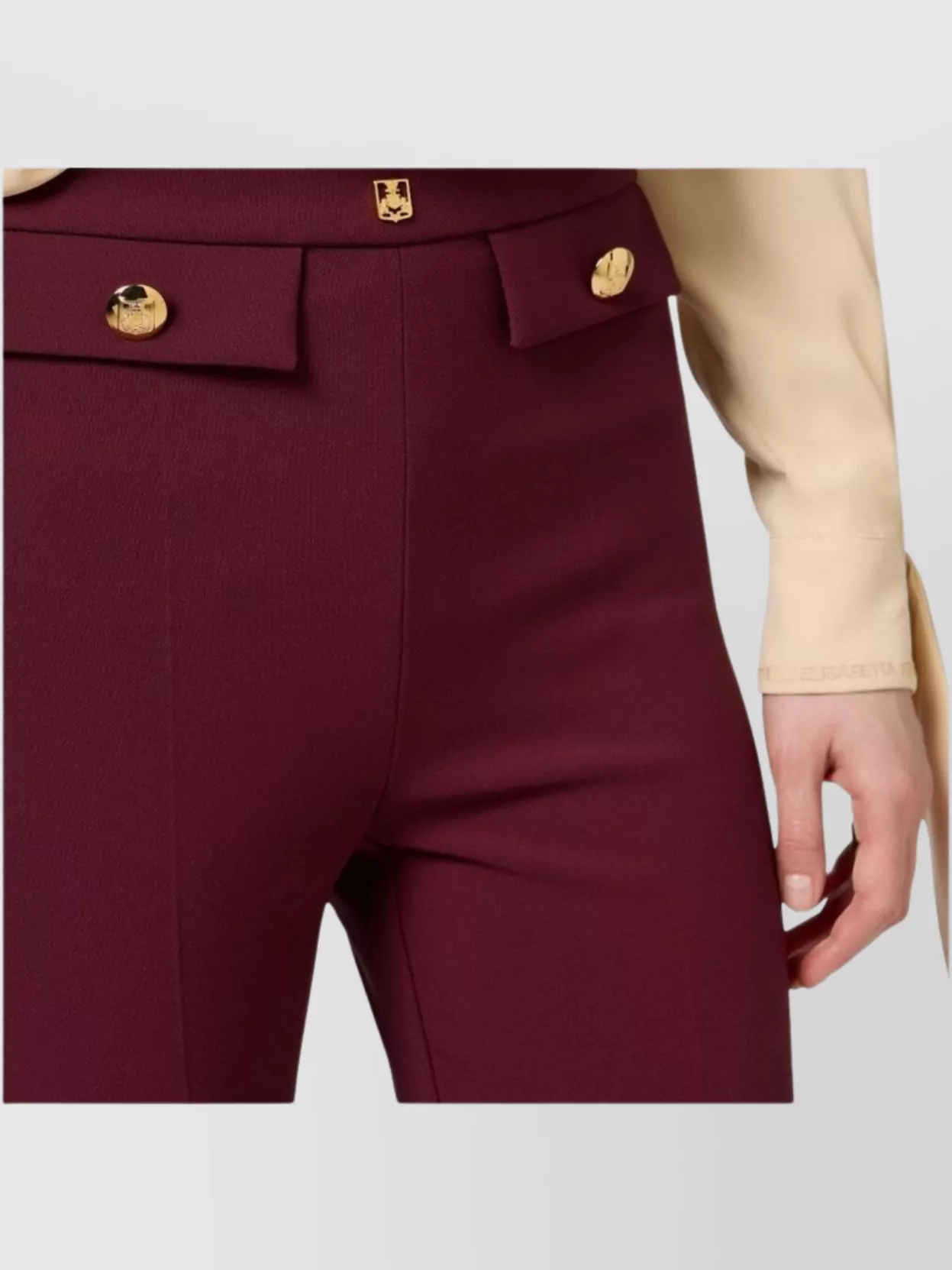 Elisabetta Franchi Slim Fit Ankle Length Trousers With Gold Button Accents