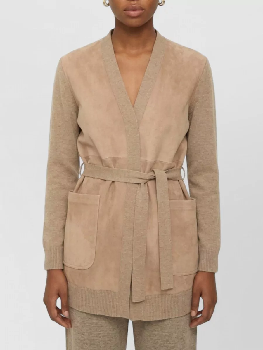Max Mara cashmere wool ribbed oversized belted v-neck cardigan
