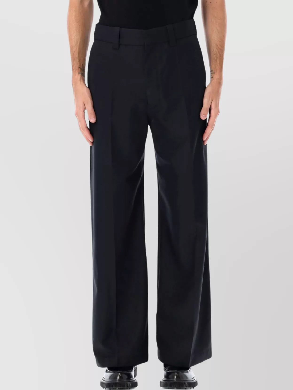 Lemaire Navy Straight Tailored Trousers In Black