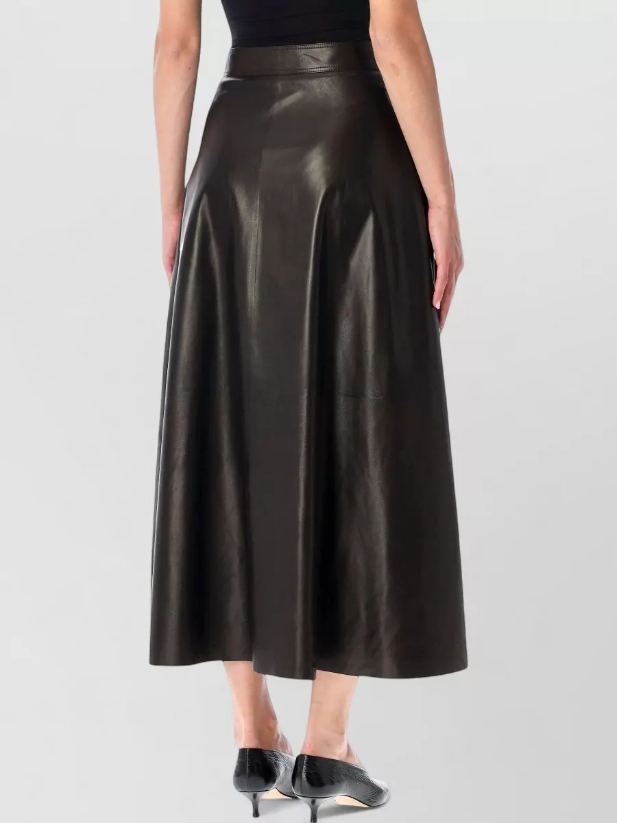 Ralph Lauren Leather High-Rise Flared Midi Skirt