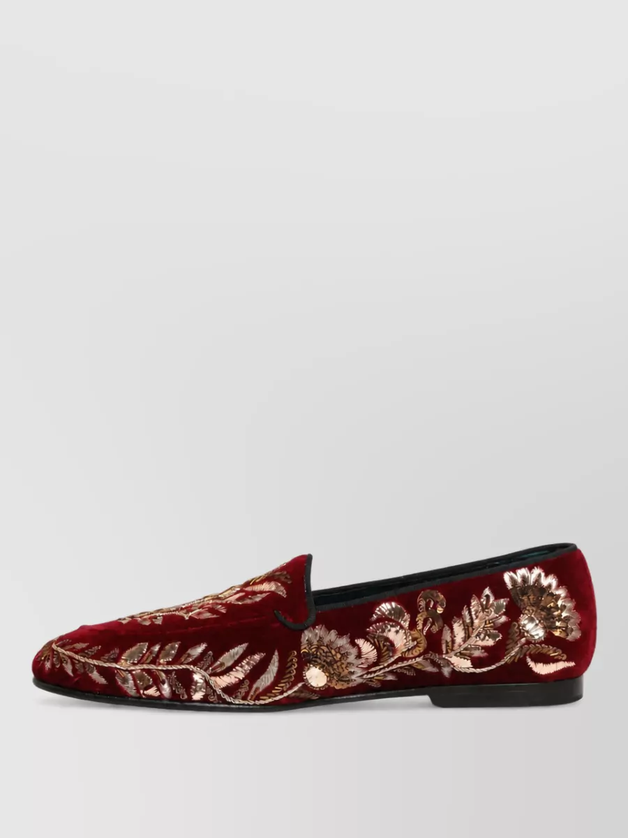 Dolce&Gabbana Velvet Floral-Embroidered Loafers