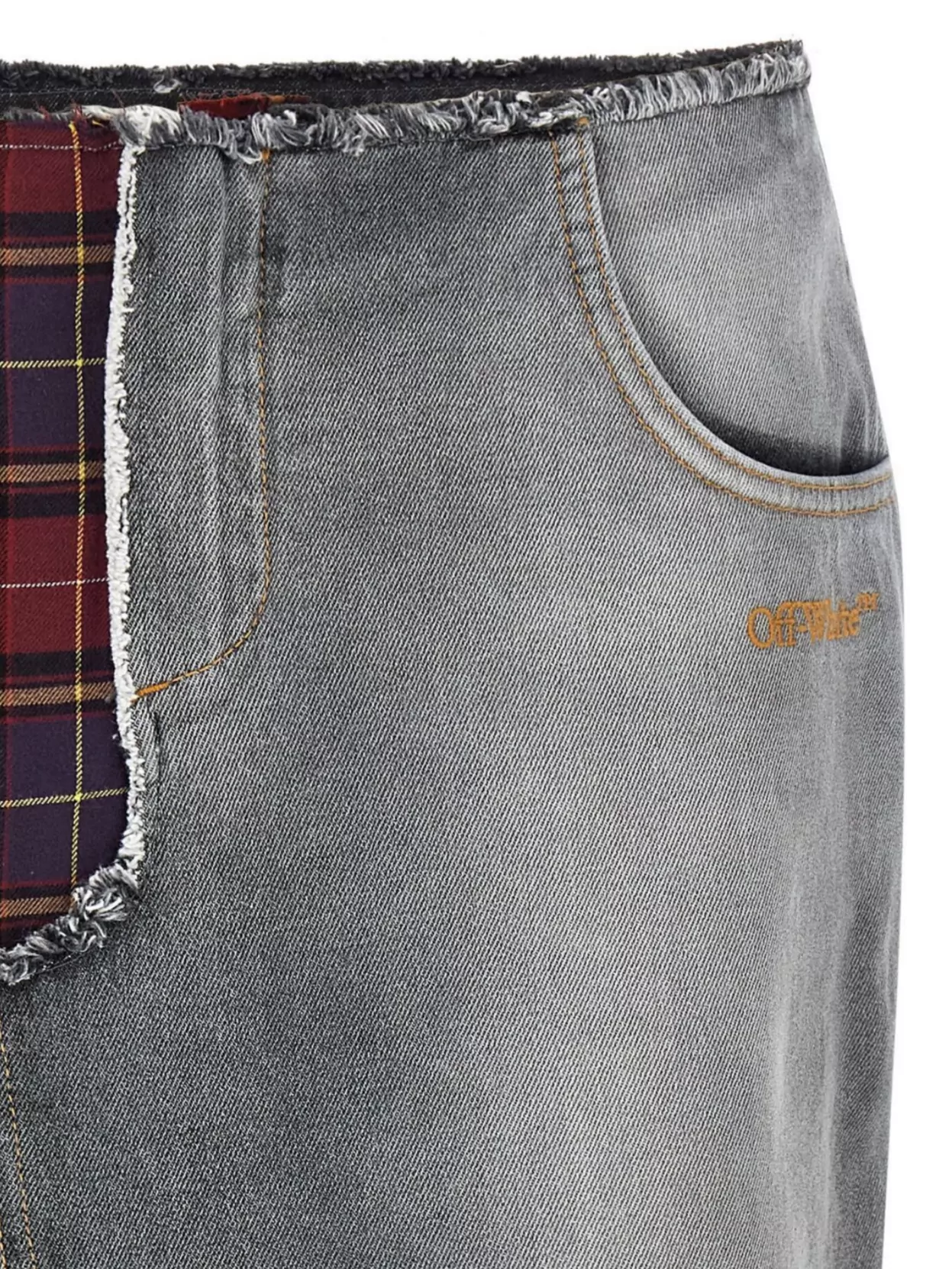 Off-White Patchwork Design Skirt Featuring Pockets