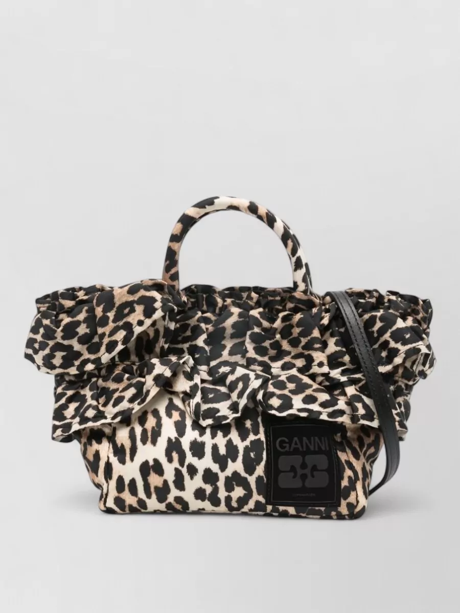 Ganni mini hobo mini recycled nylon leopard-print tote bag