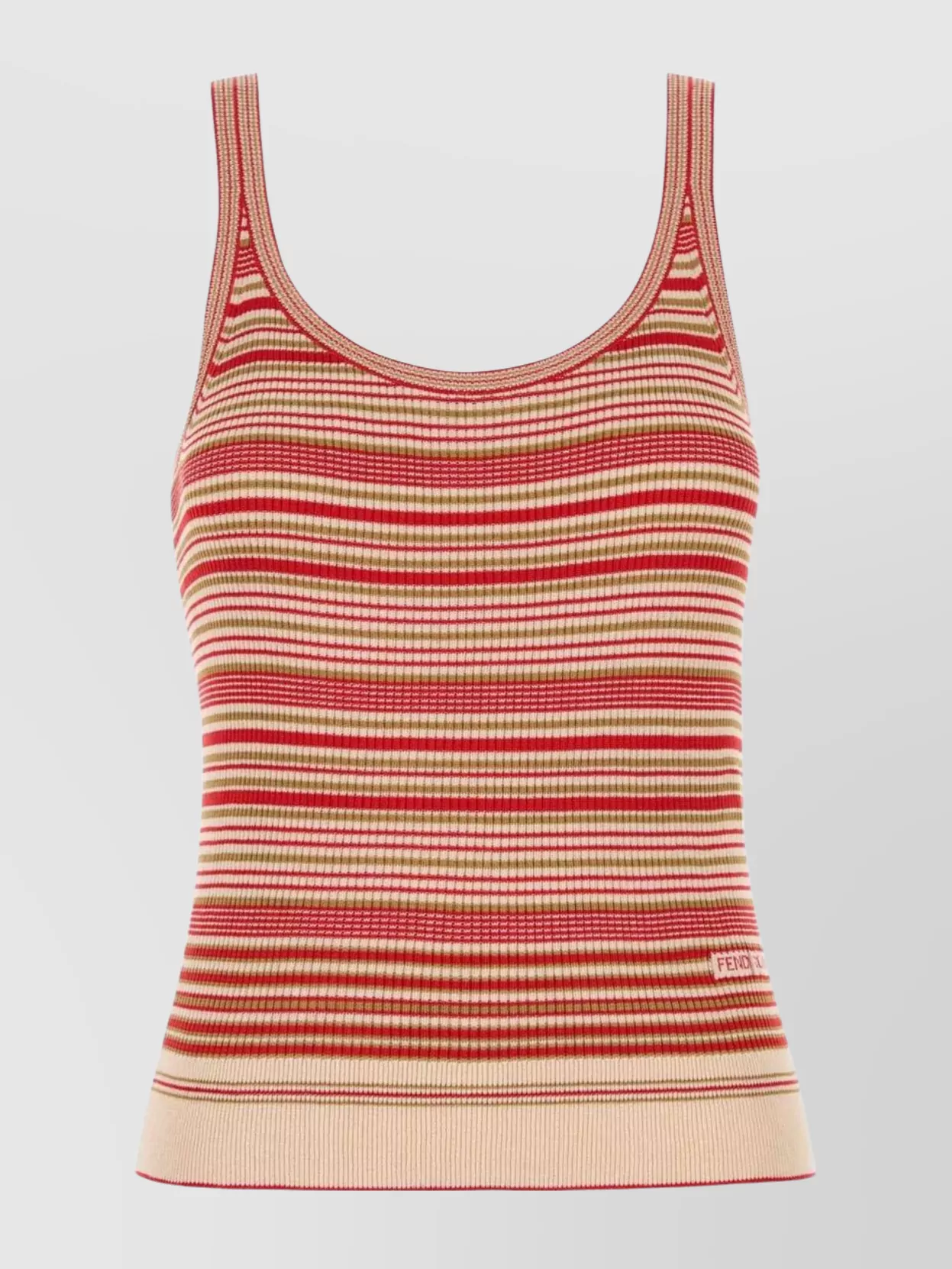 Fendi Beige And Red Striped Cotton And Silk Top In Red