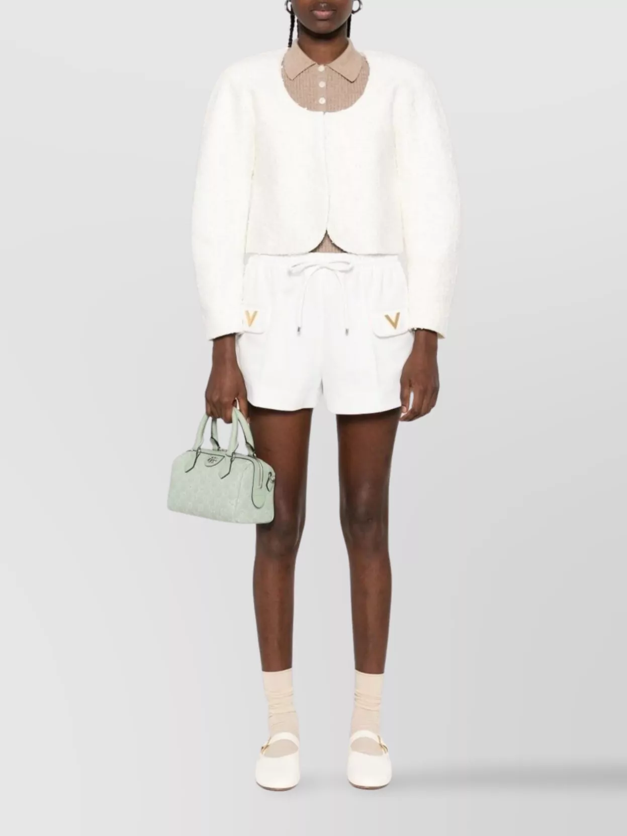 Valentino Logo V Drawstring Shorts In White