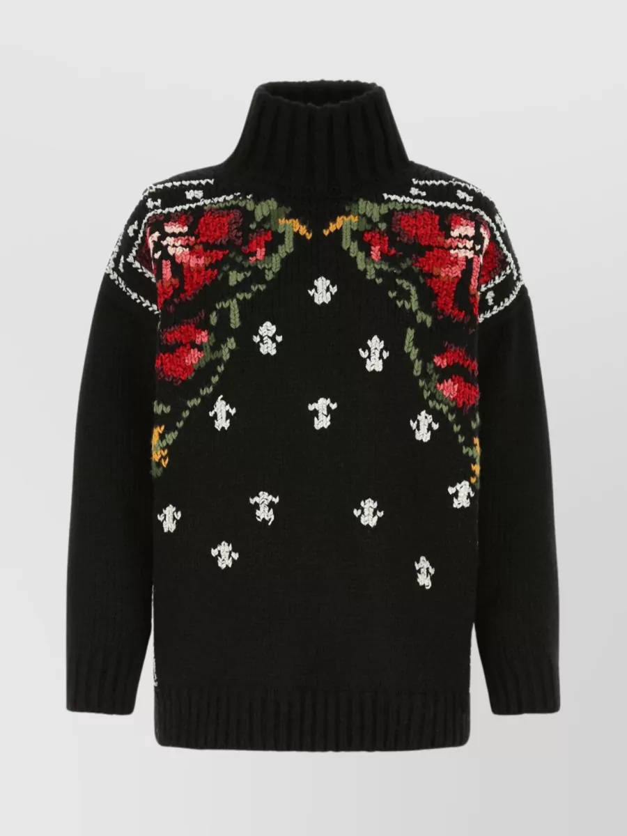 Shop Golden Goose Ribbed Knitwear With Floral Embroidery In Black