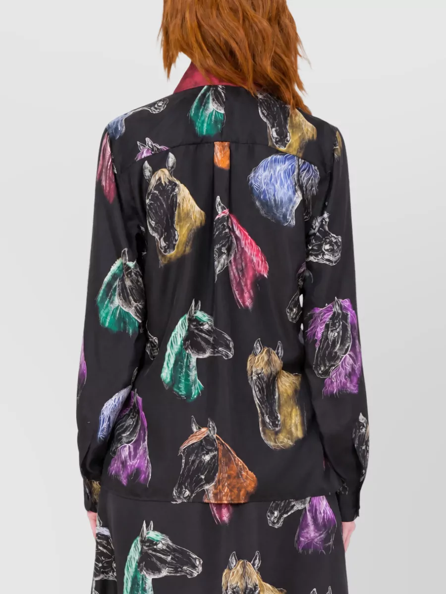 Moschino Silk Horse Print Long-Sleeve Shirt