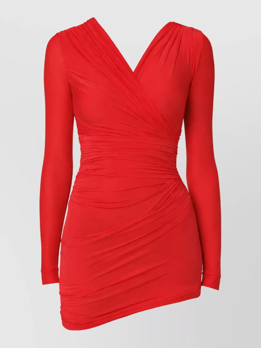 Balenciaga Ruched V Neck Stretch Mini Dress