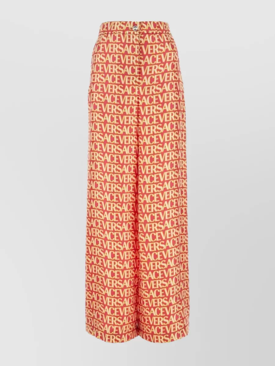 Shop Versace Elevated High-waisted Silk Trousers In Burgundy