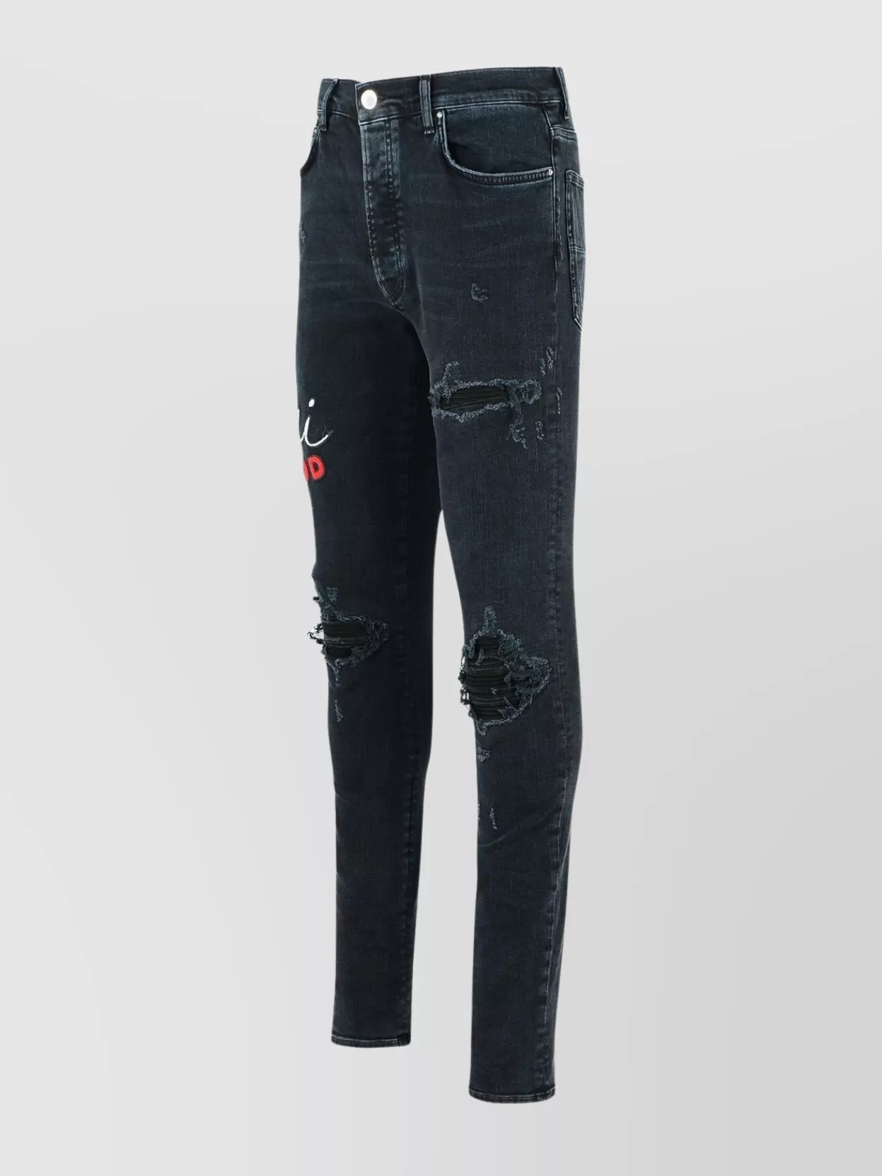 Amiri Distressed Cotton Jeans Embroidered Design