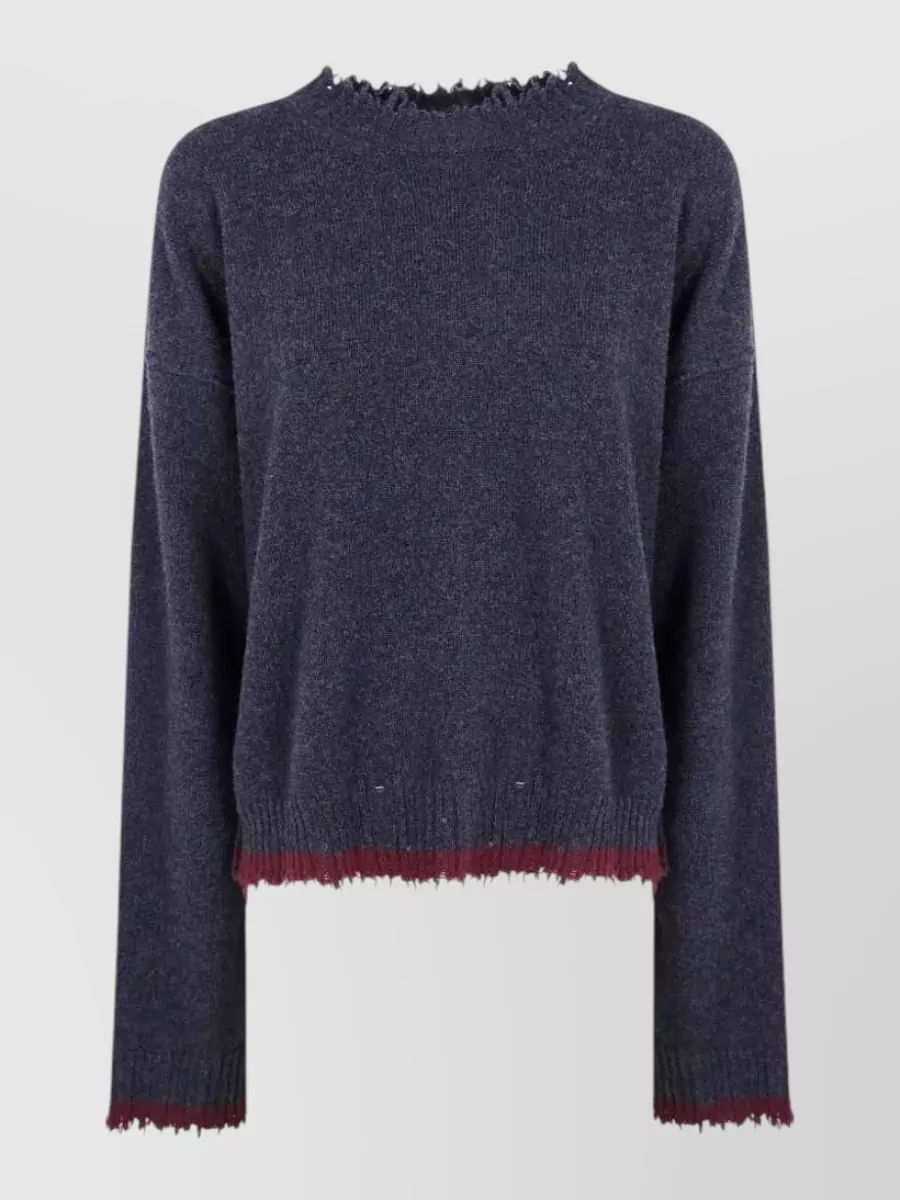 Uma Wang Cashmere distressed crew neck long sleeve sweater