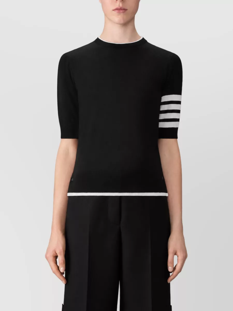 Thom Browne Merino Wool Relaxed-Fit Ribbed Short-Sleeve Crew-Neck Sweater