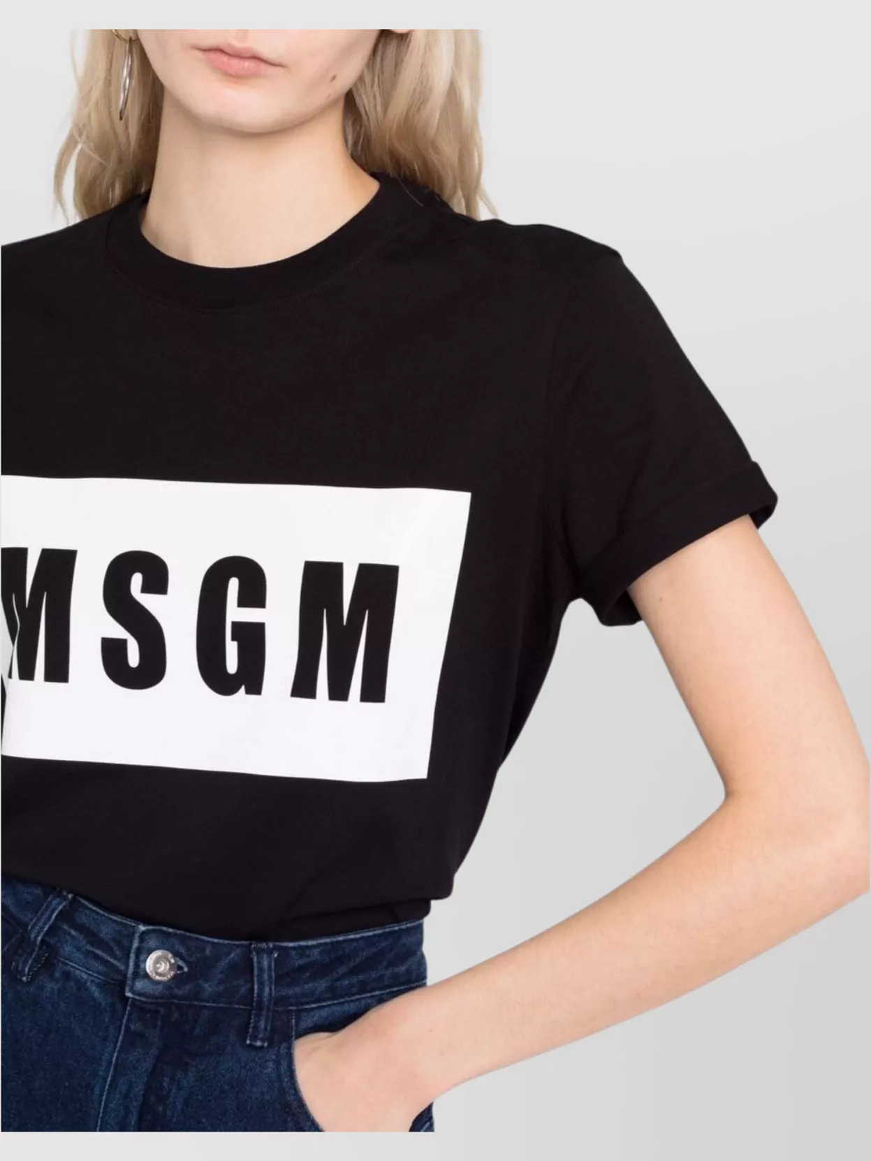 Msgm Crew Neck Short Sleeve T-Shirt With Rolled Cuffs