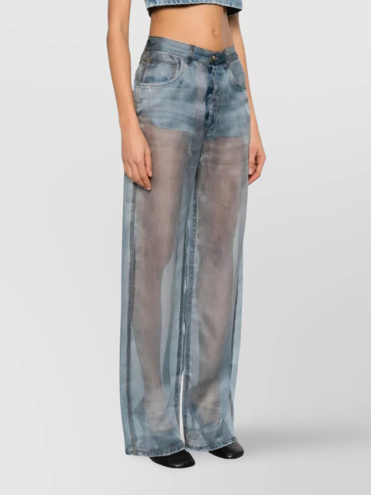 Haikure Sheer Overlay Wide-leg Trousers In Blue