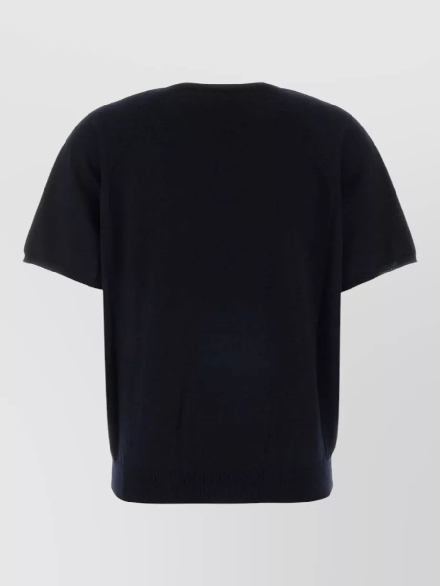 Miu Miu Virgin Wool V-Neck Logo-Intarsia Short-Sleeve Sweater