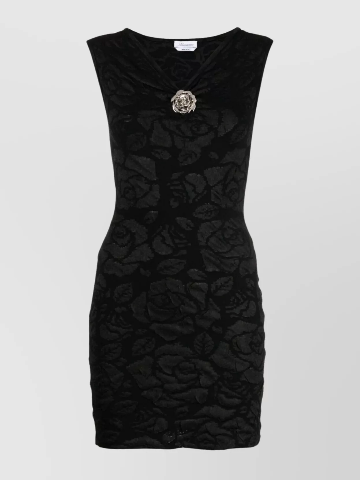 Shop Blumarine Floral Jacquard V-neck Mini Dress In Black