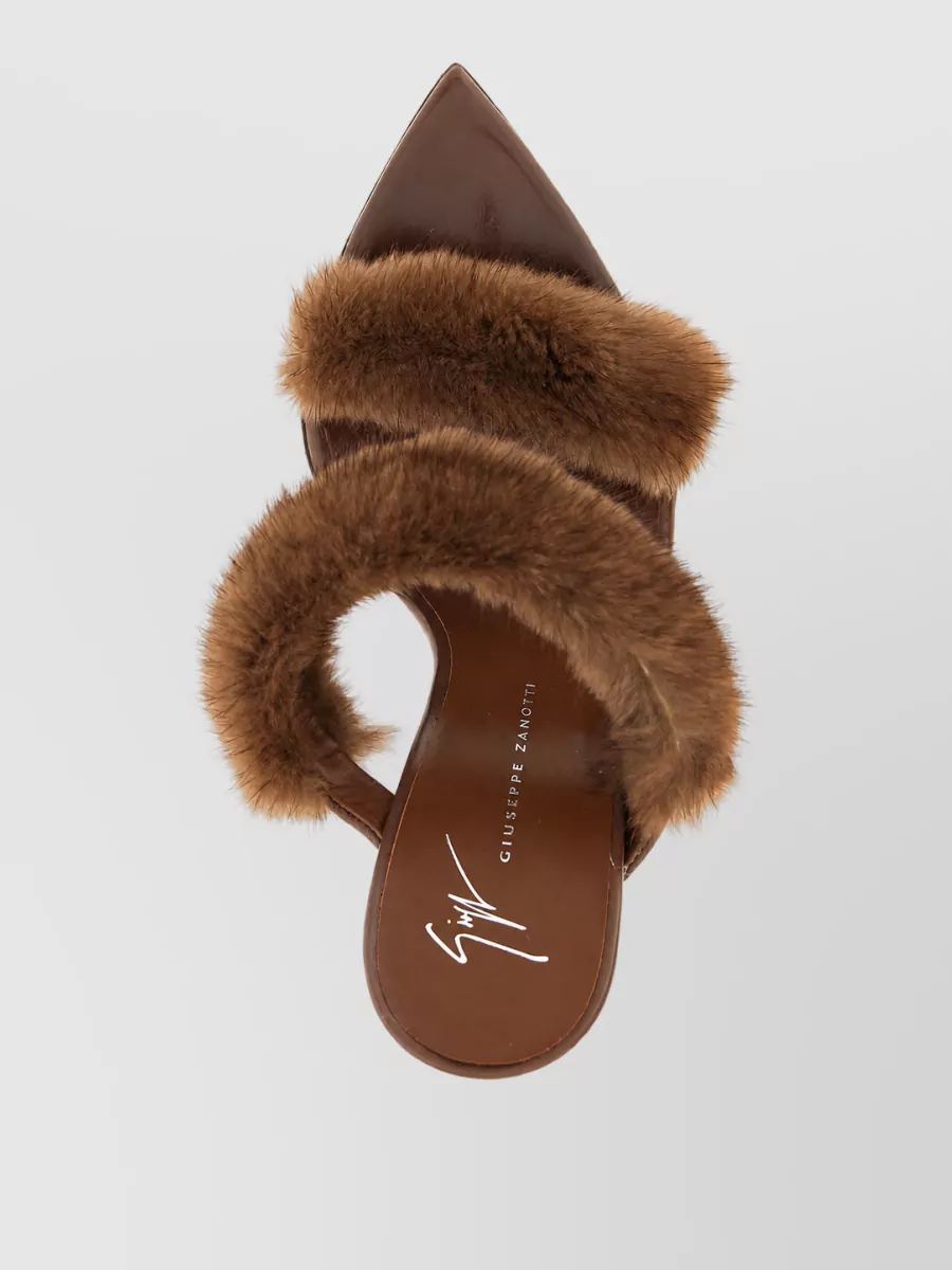Giuseppe Zanotti Leather Fur-Trim Open-Toe Mules