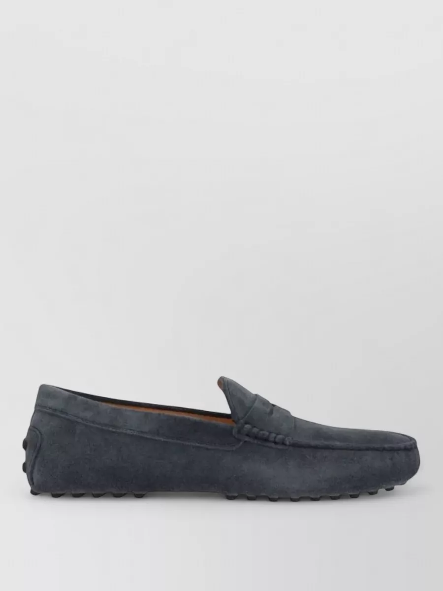 Tod's Suede Penny Strap Moccasin Rubber Sole