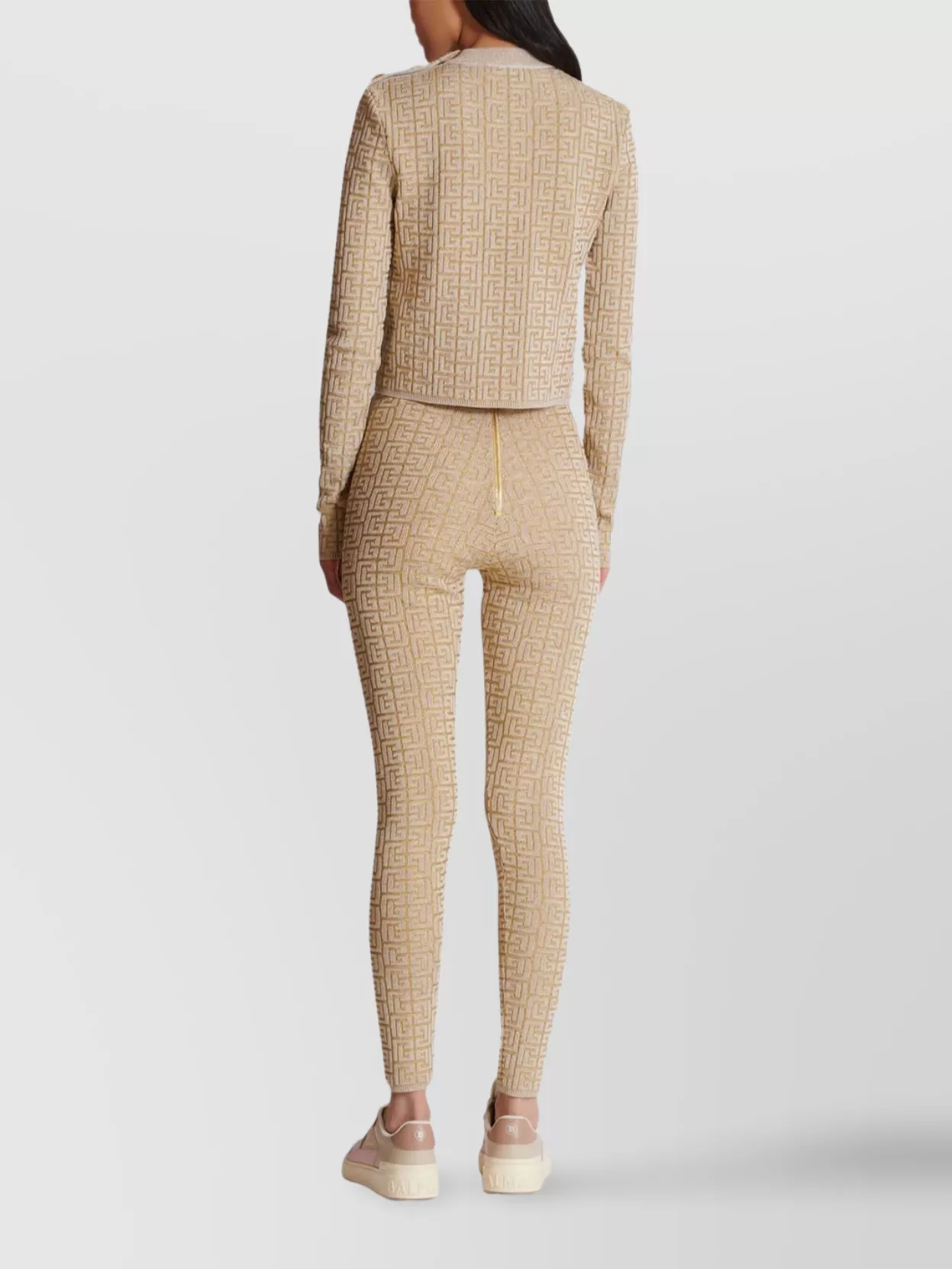 Balmain Ribbed Contrast Knit Leggings With High Waist