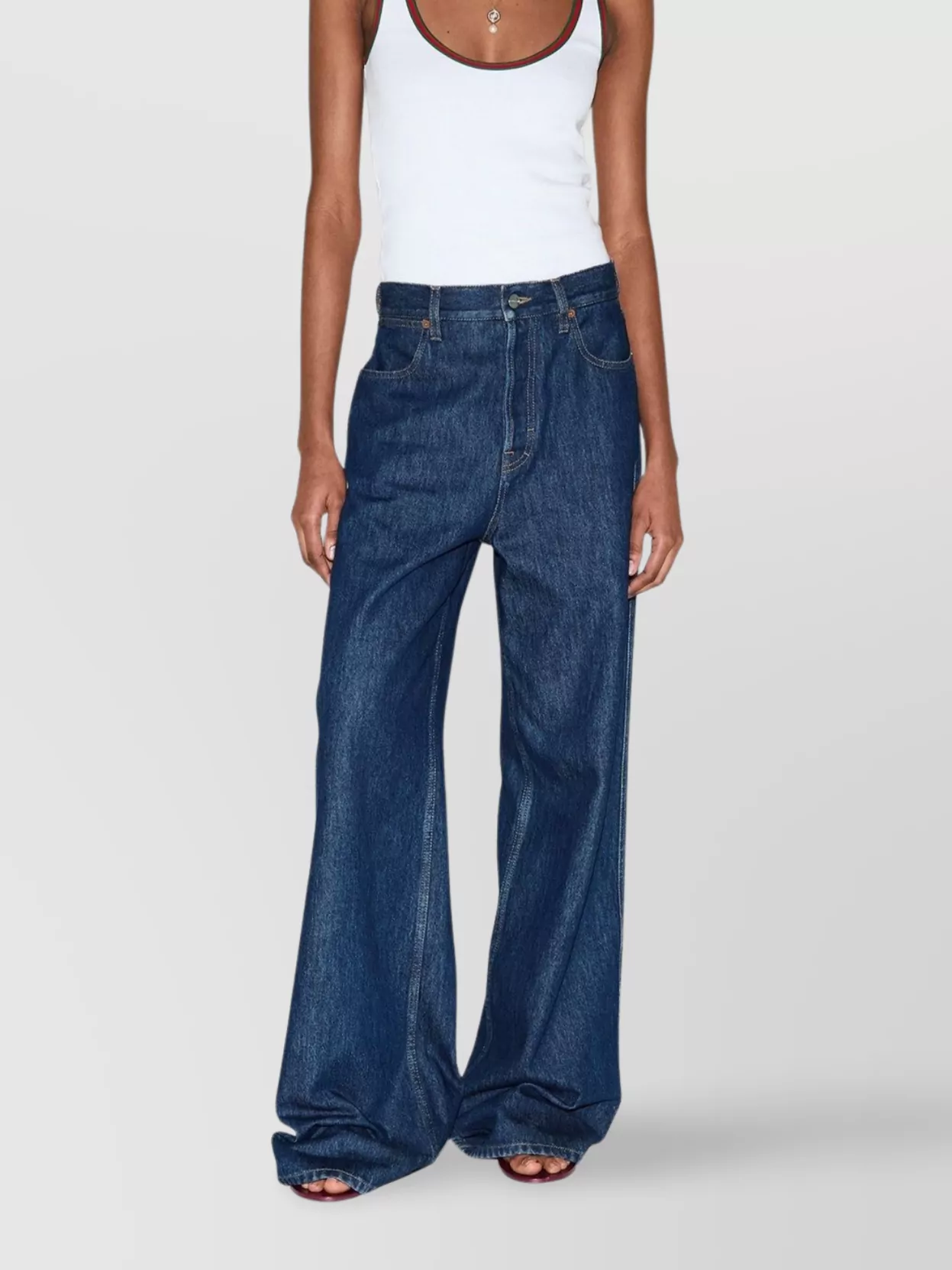 Gucci Blue Jeans With Belt Loops And Logo Patch On The Rear In Denim Woman