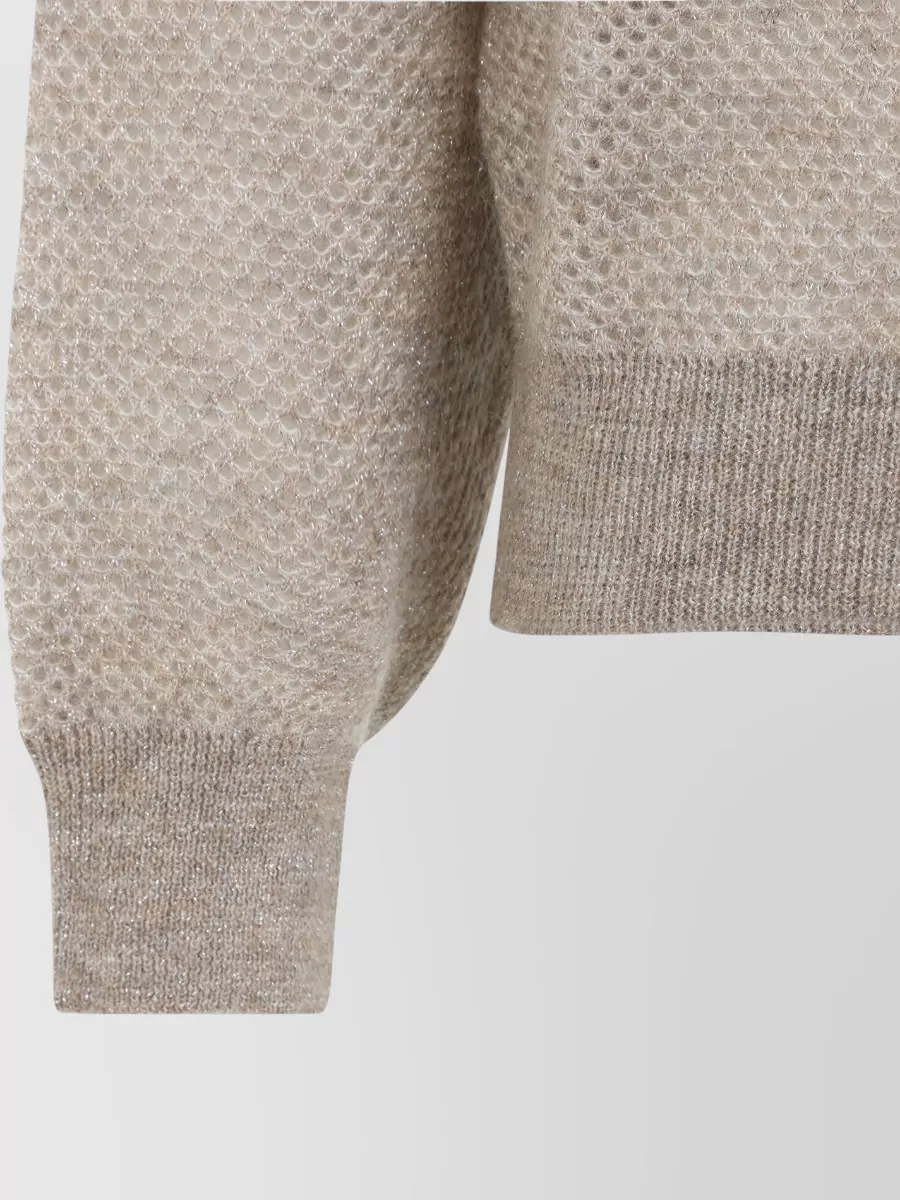 Brunello Cucinelli Metallic Mohair Waffle-Knit Short-Sleeve Sweater