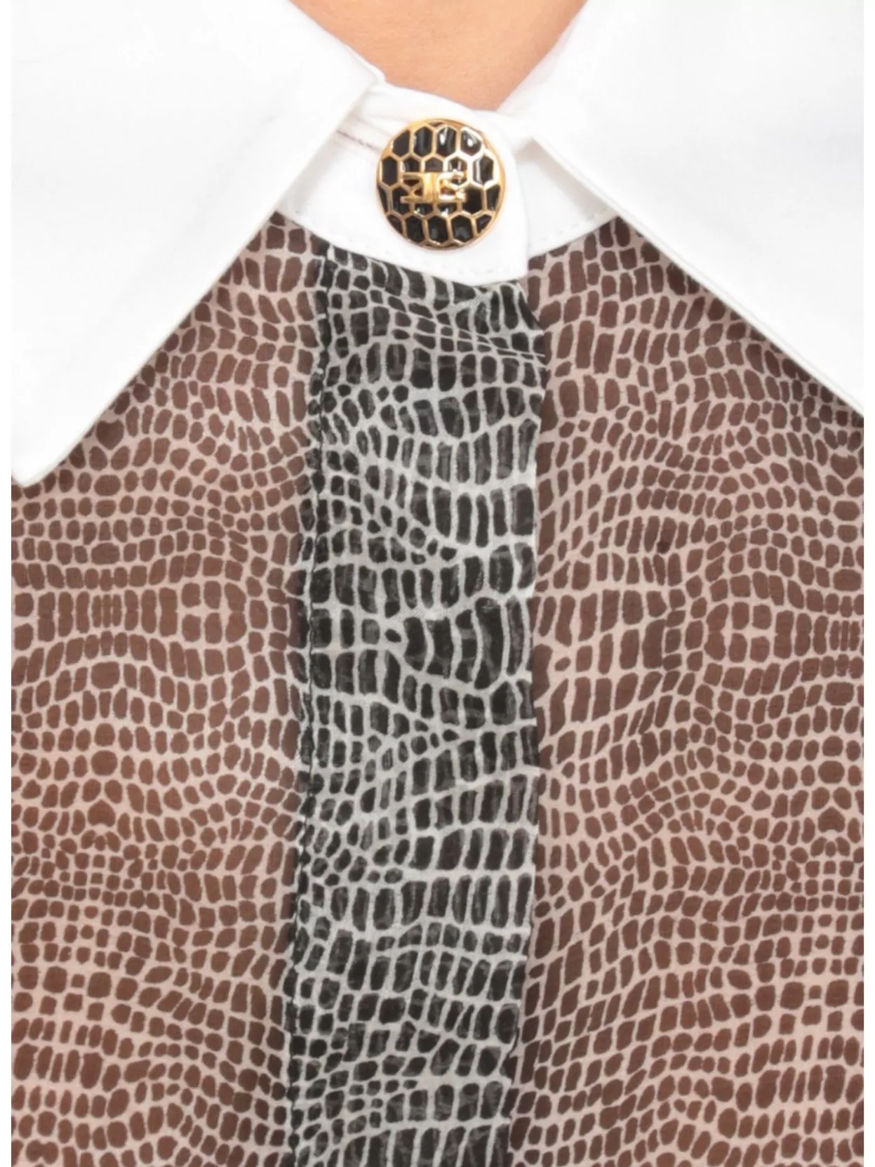 Elisabetta Franchi Long Sleeve Sheer Collared Silk Shirt