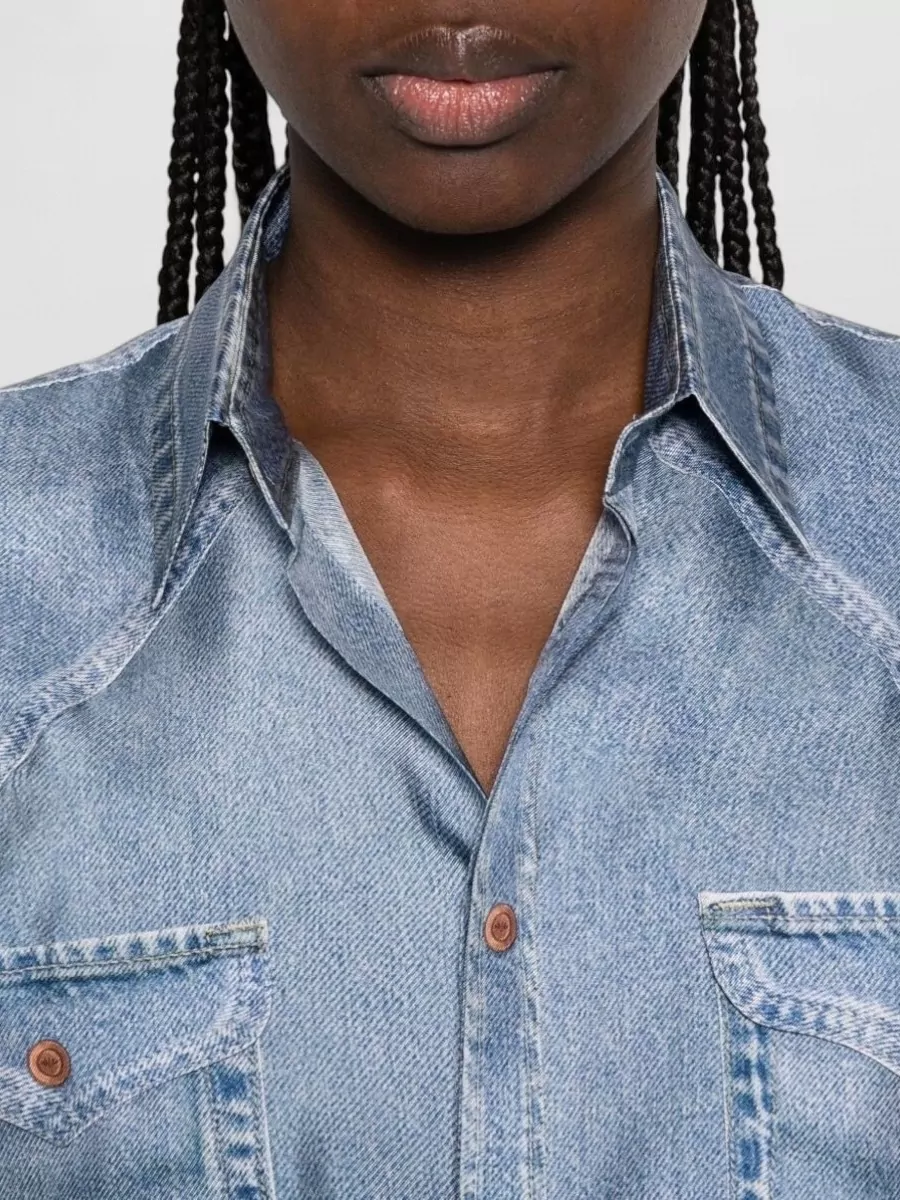 Pierre Louise Mascia Silk Shirt Curved Hem Yoke Chest Pockets