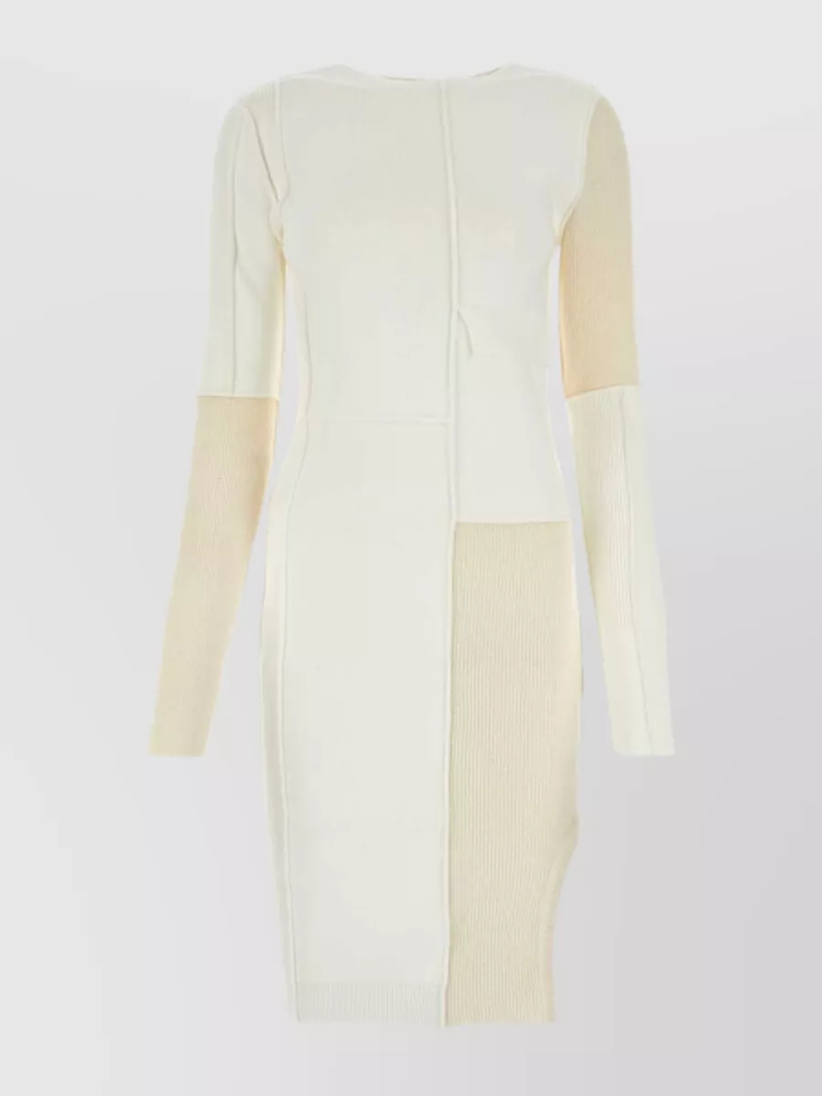 Shop Mm6 Maison Margiela Contrasting Tones Viscose Blend Dress In Beige