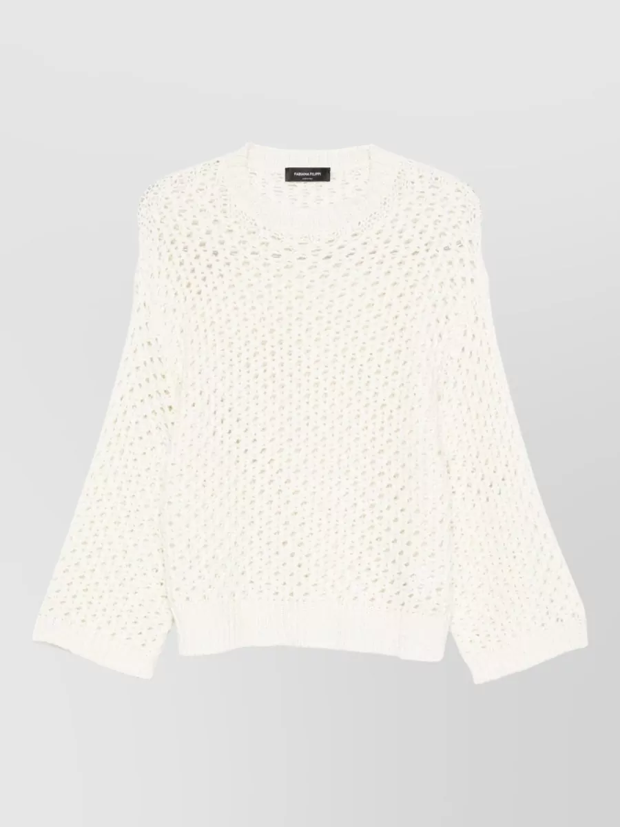 Fabiana Filippi Open-knit Crew Neck Long Sleeve Sweater In White