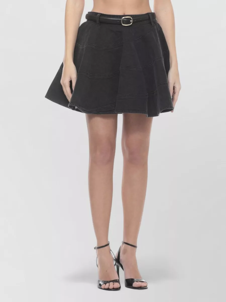 Self-Portrait Denim Flared Mini Skirt
