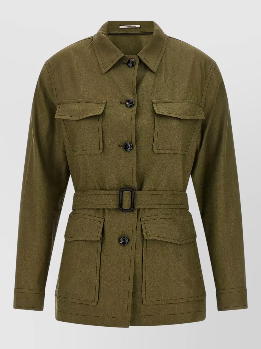 Tagliatore linen blend belted single breasted coat