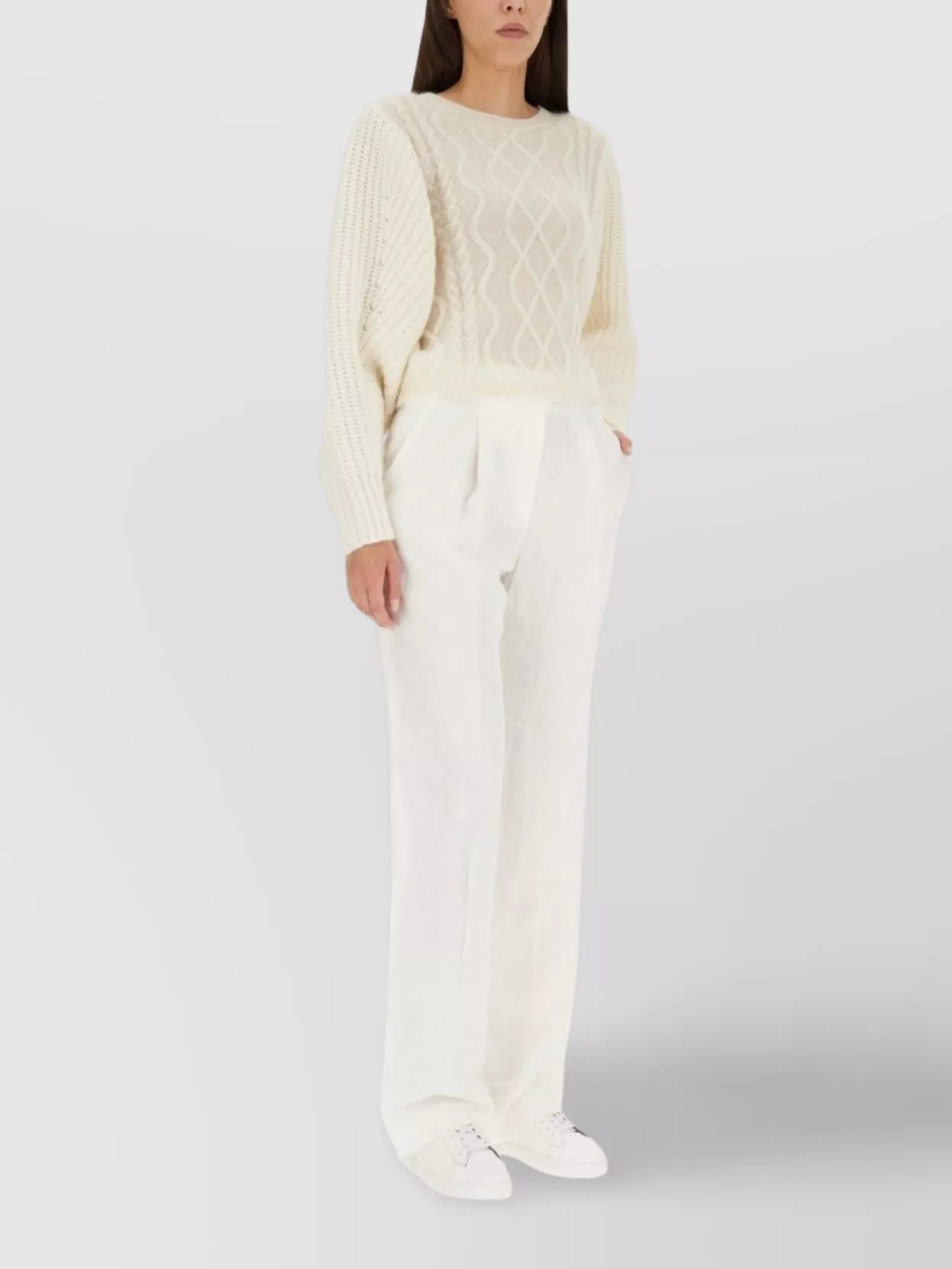 Shop Fabiana Filippi Cable Knit Crew Neck Sweater