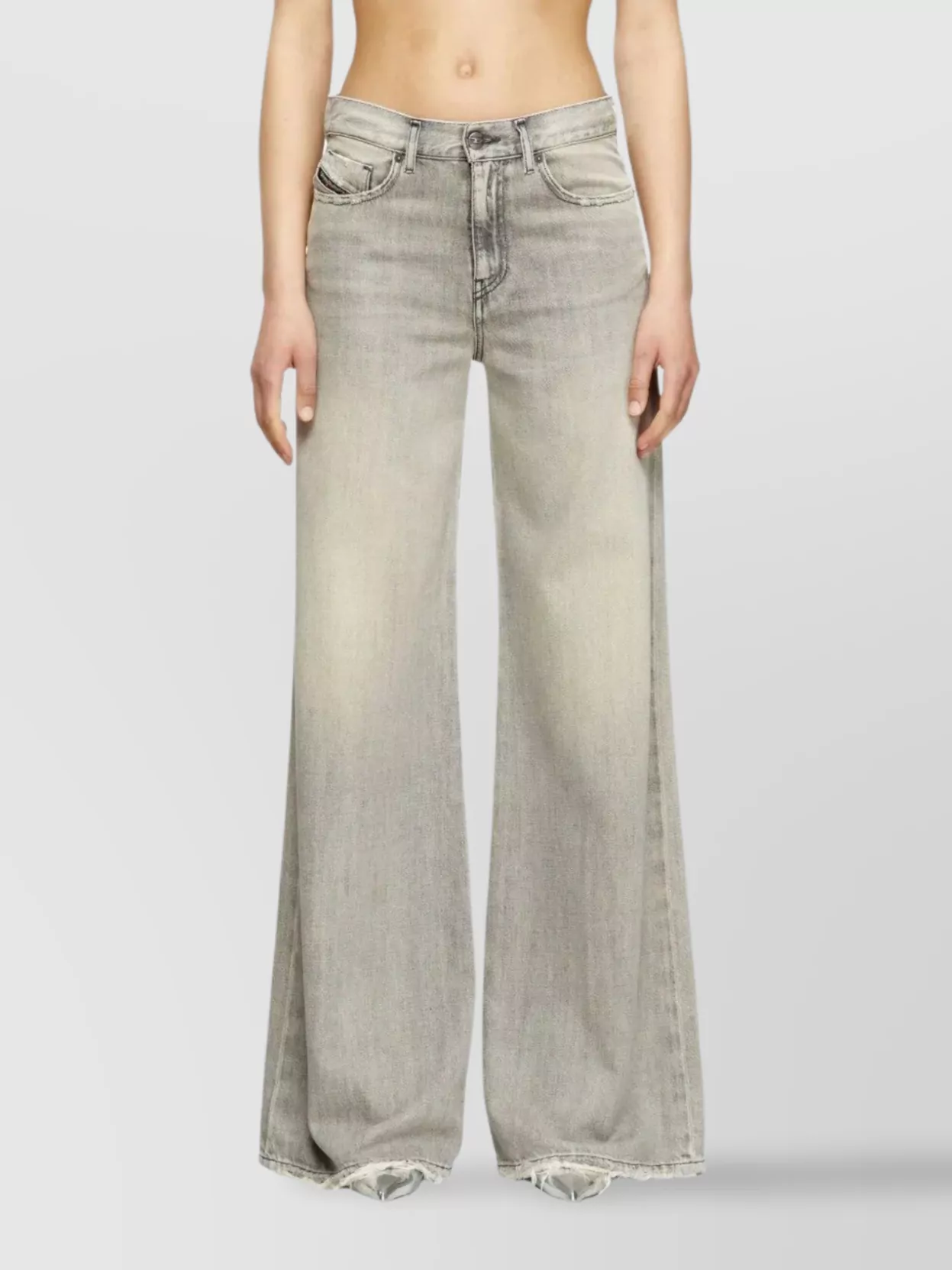 Diesel High-waisted Wide-leg Jeans With Faded Finish In Gray