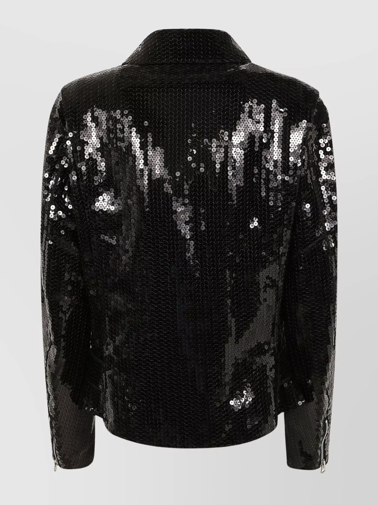 Junya Watanabe Waist Belted Metallic Sequin Zipper Jacket In Black