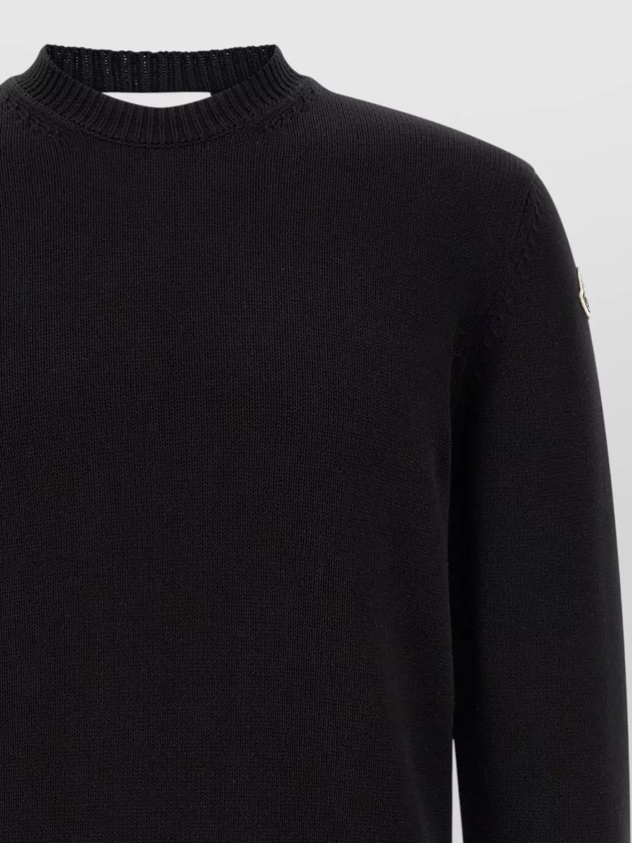 Moncler Cotton Fine-Knit Crew-Neck Long-Sleeve Sweater