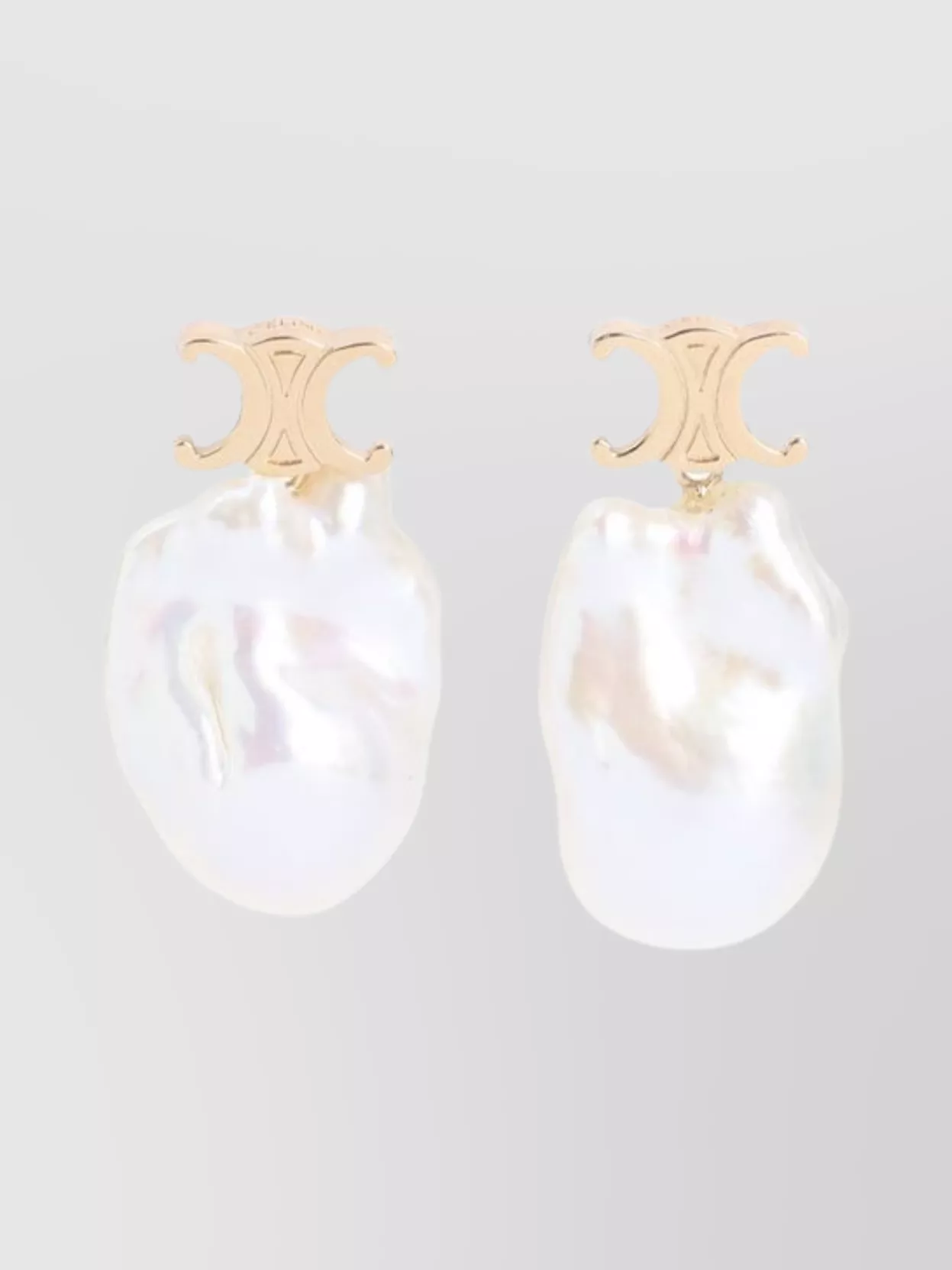 Celine Golden Signature Pearl Drop Earrings In White