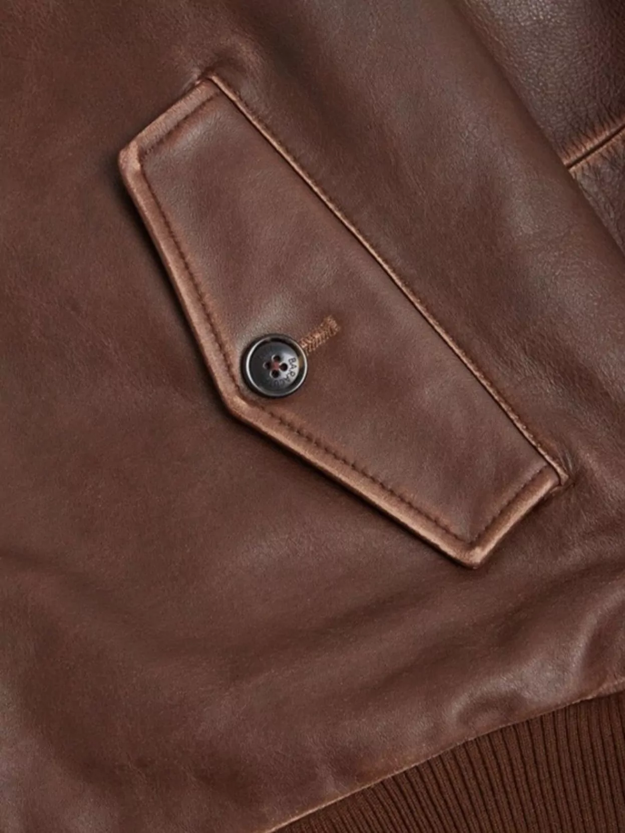 Baracuta Leather Jacket With Ribbed Collar And Pockets