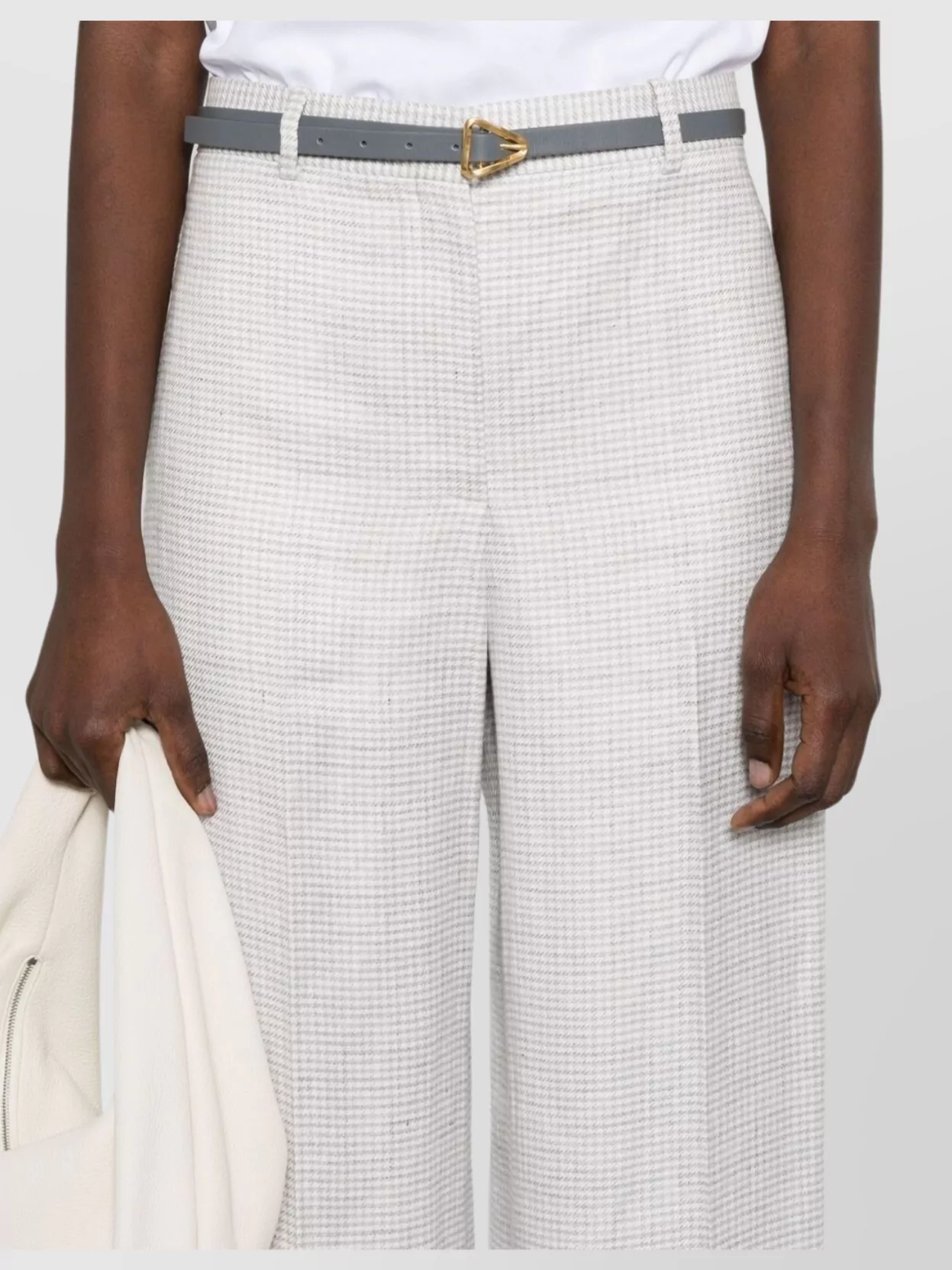 Theory Houndstooth Linen Blend Wide Leg Trousers In Grey