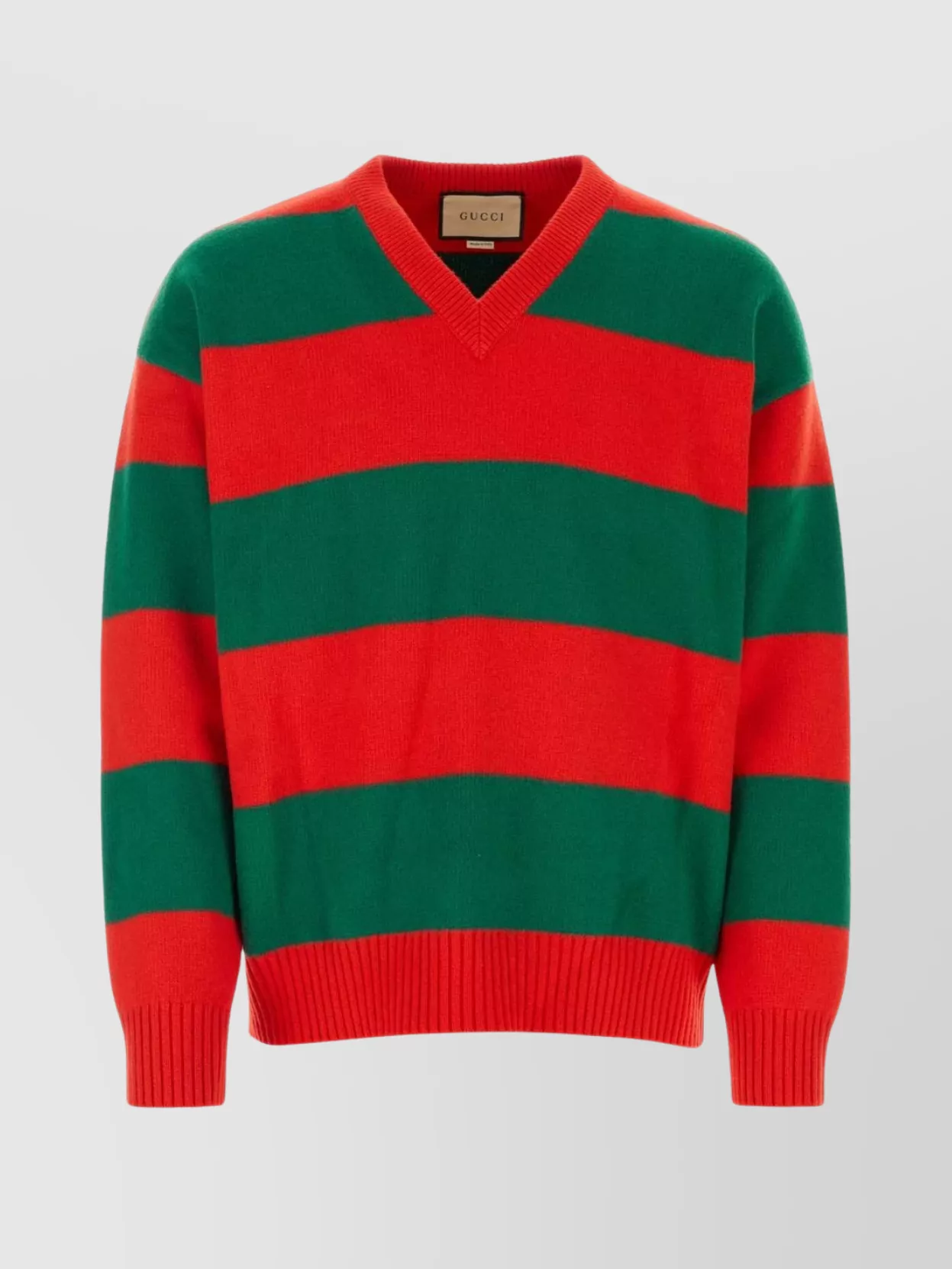 Shop Gucci Embroidered Stripes Wool Blend Sweater