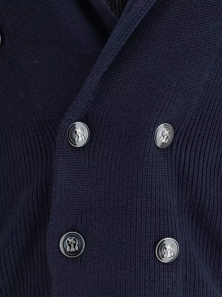 Brunello Cucinelli Double Breasted Ribbed Knit Button Cardigan