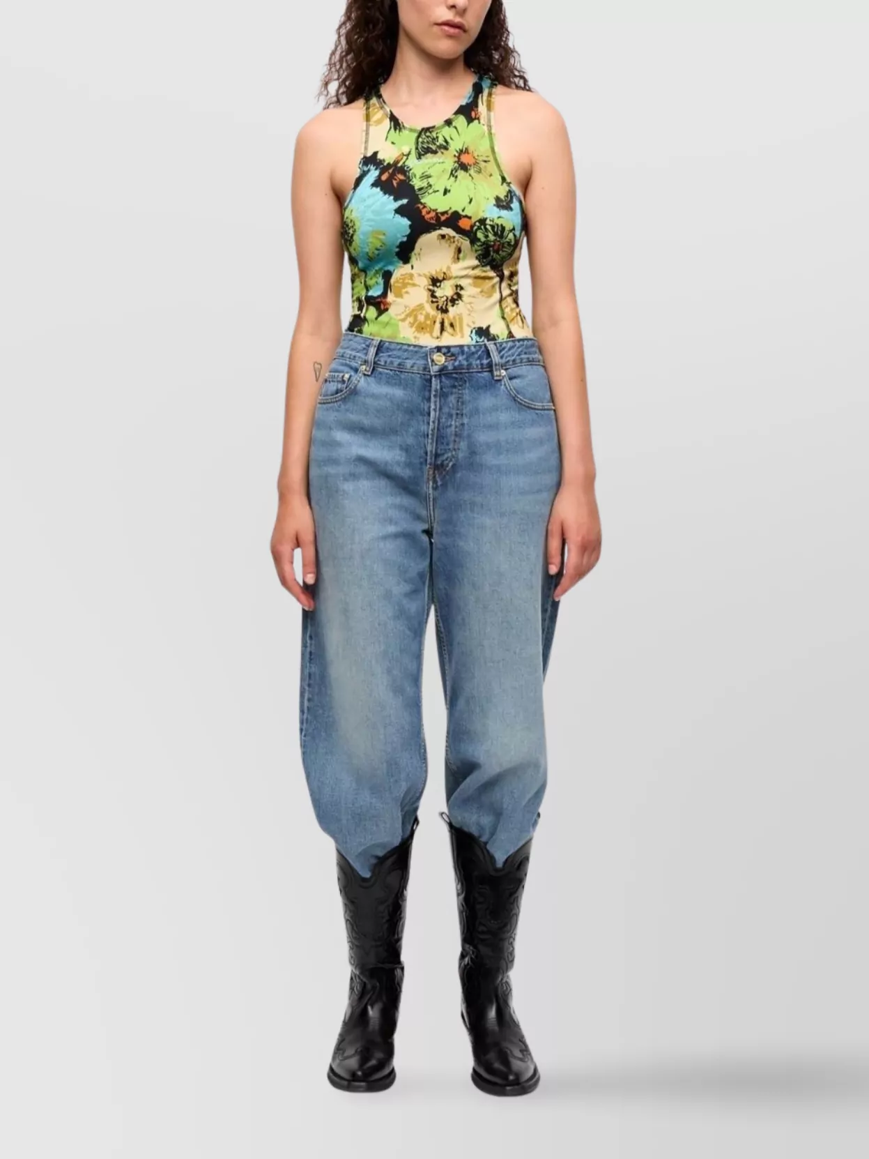 Ganni Floral Racerback Bodysuit In Stretch Fabric