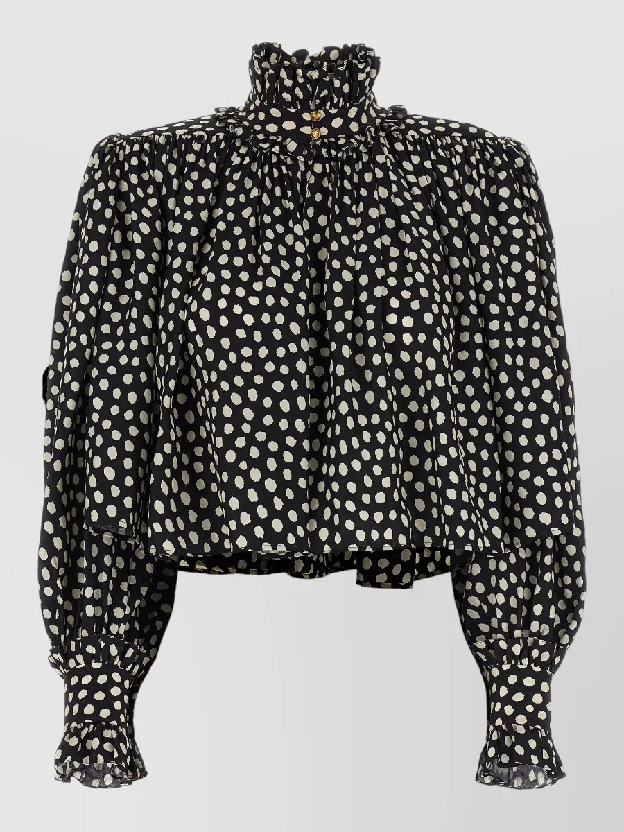 Chloé Maxi Shoulder Top Ruffled Collar Polka Dots In Black