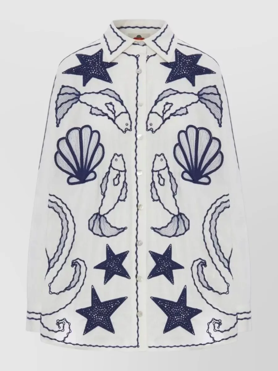 Farm Rio embroidered puff-sleeve shirt