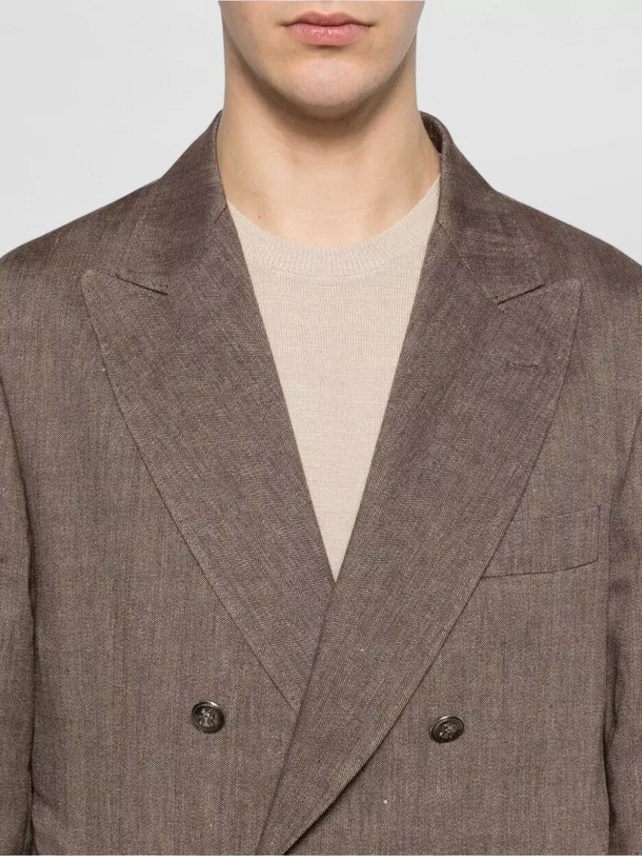 Brunello Cucinelli Linen Virgin Wool Chevron Leisure Suit