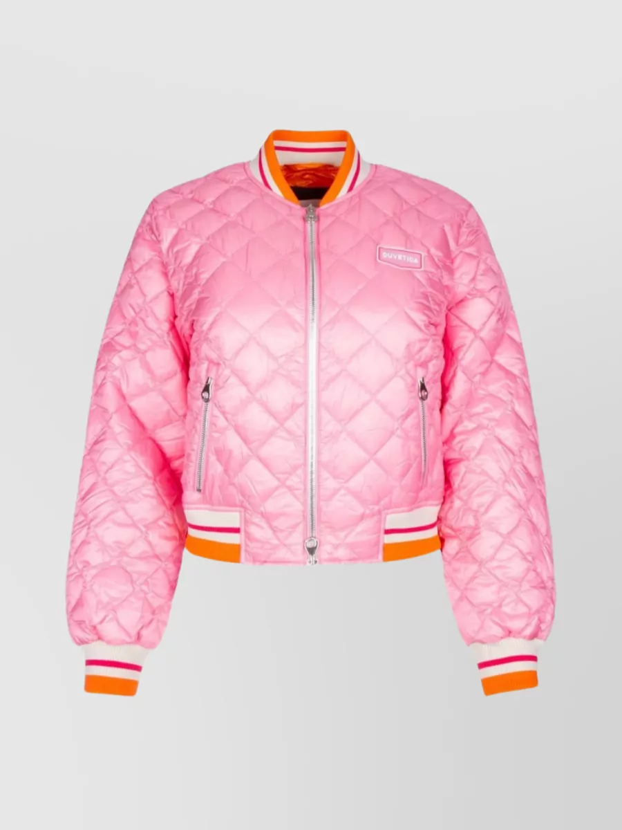 Shop Duvetica Quilted Collar Cuffs Hem Jacket In Pink