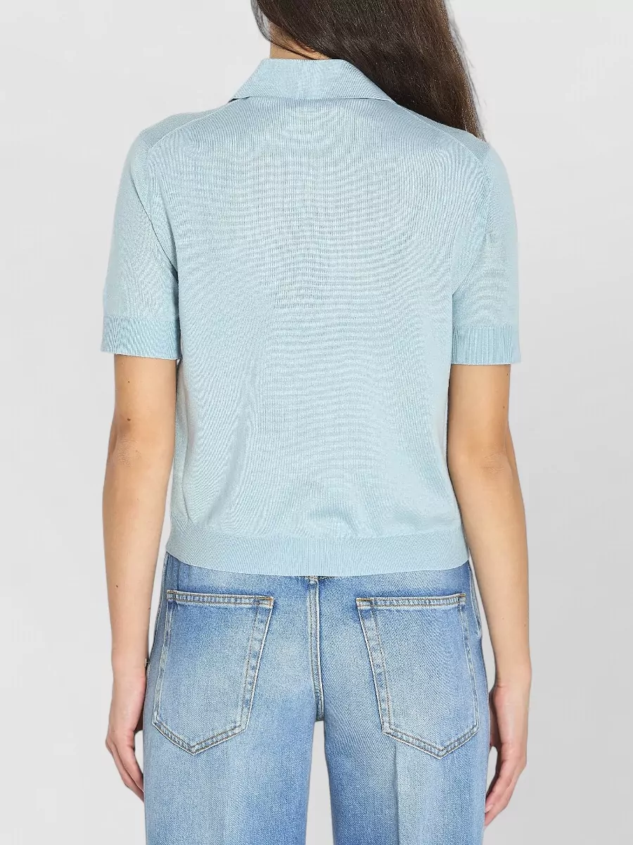 Gucci Cashmere Silk Ribbed Short-Sleeve Cropped Polo Shirt