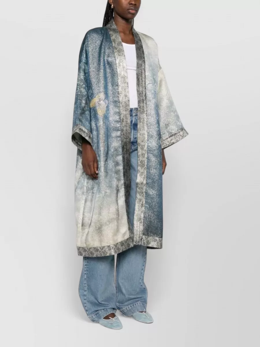 Pierre Louise Mascia Kimono Jacket Contrast Trim Floral Pattern